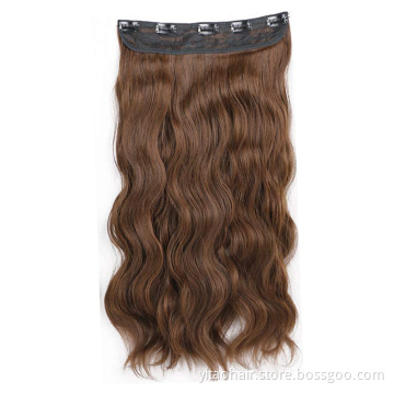 wholesale Long Wavy Hair Extensions 2P 5P Thick Hair Invisible Head Synthetic Hairpiece for Women Brown wavy hair